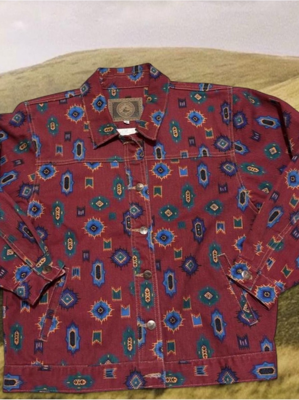 Vintage Burgundy/Red Western Patterned Denim Jacket